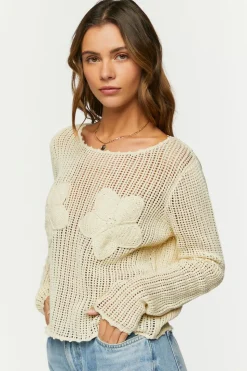 Open-Knit Floral Sweater