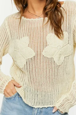 Open-Knit Floral Sweater
