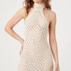 Open-Knit Halter Mini Dress