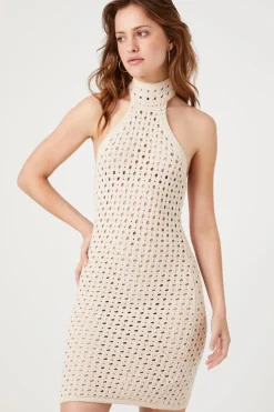 Open-Knit Halter Mini Dress