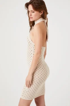 Open-Knit Halter Mini Dress