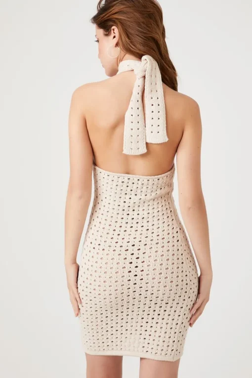 Open-Knit Halter Mini Dress