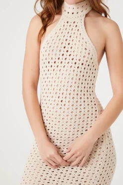Open-Knit Halter Mini Dress