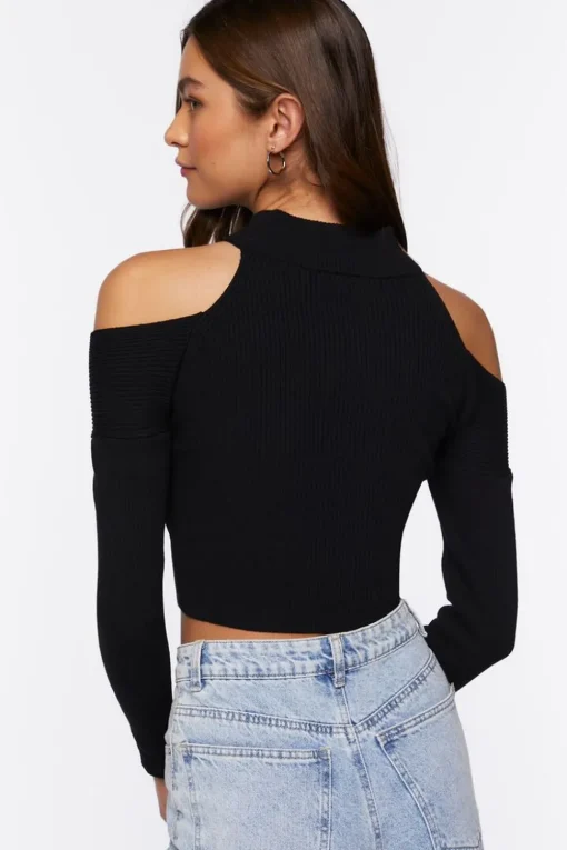 Open-Shoulder Half-Zip Crop Top