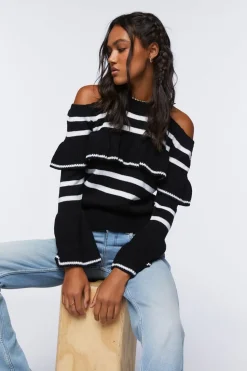 Open-Shoulder Ruffle Sweater