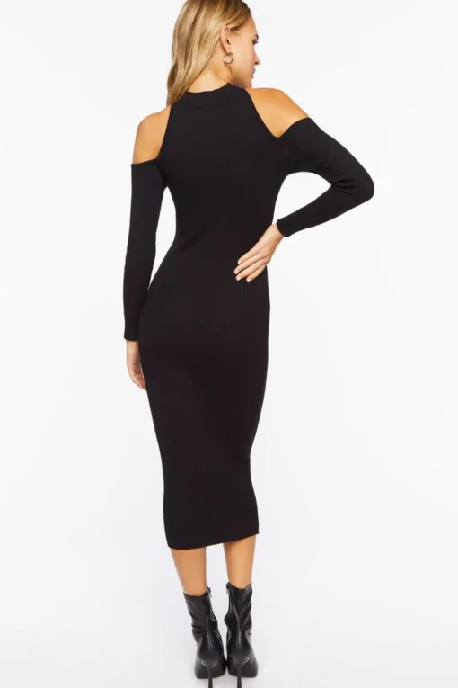 Open-Shoulder Sweater-Knit Midi Dress