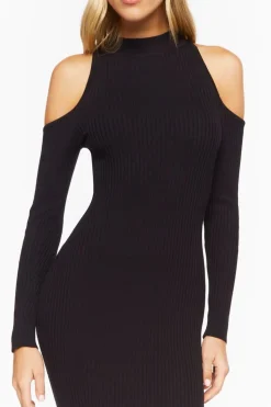 Open-Shoulder Sweater-Knit Midi Dress