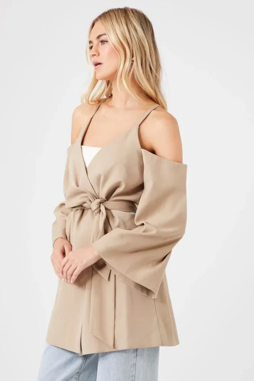 Open-Shoulder Wrap Jacket