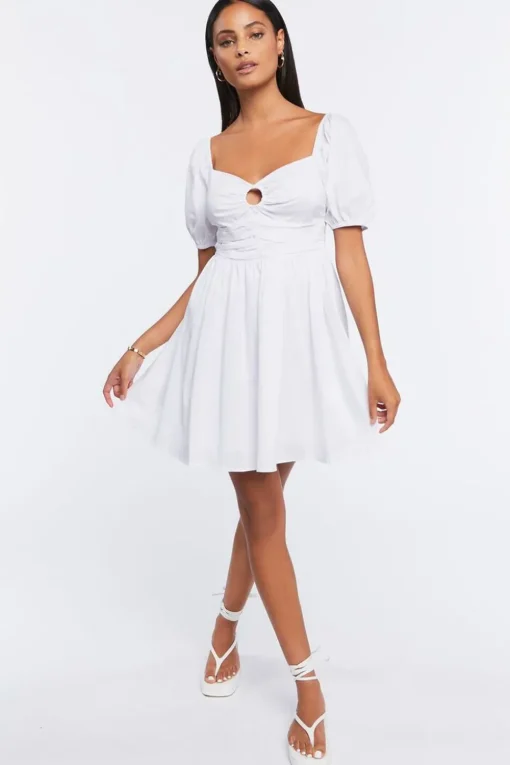O-Ring Puff-Sleeve Mini Dress