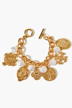 Ornate Faux Pearl Charm Bracelet