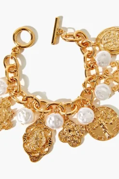 Ornate Faux Pearl Charm Bracelet