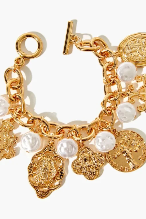 Ornate Faux Pearl Charm Bracelet