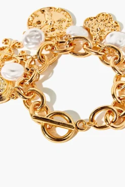 Ornate Faux Pearl Charm Bracelet