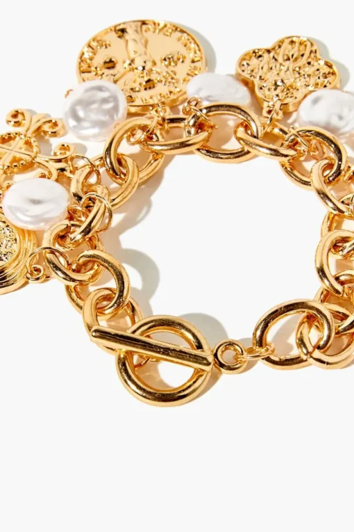 Ornate Faux Pearl Charm Bracelet