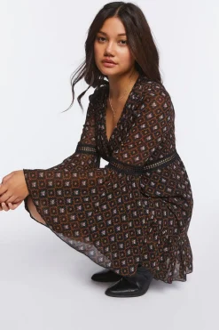 Ornate Floral Chiffon Mini Dress