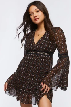 Ornate Floral Chiffon Mini Dress