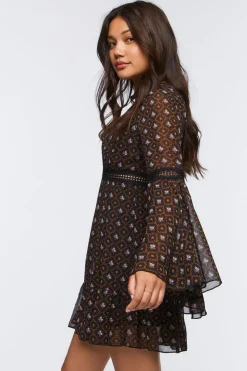 Ornate Floral Chiffon Mini Dress