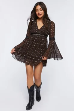 Ornate Floral Chiffon Mini Dress