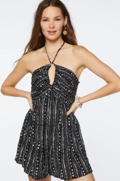 Ornate Print Halter Romper