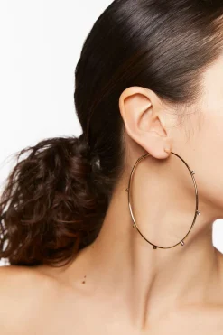Oversized Rhinestone-Studded Hoop Earrings