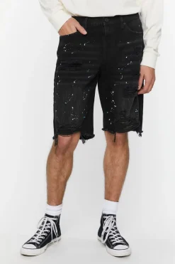 Paint Splatter Distressed Denim Shorts