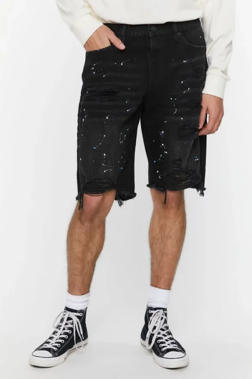 Paint Splatter Distressed Denim Shorts