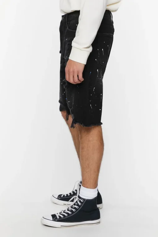 Paint Splatter Distressed Denim Shorts