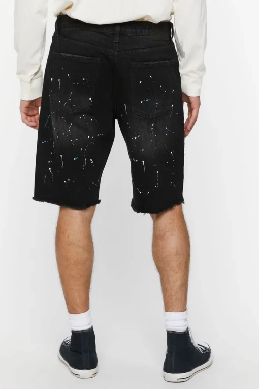 Paint Splatter Distressed Denim Shorts