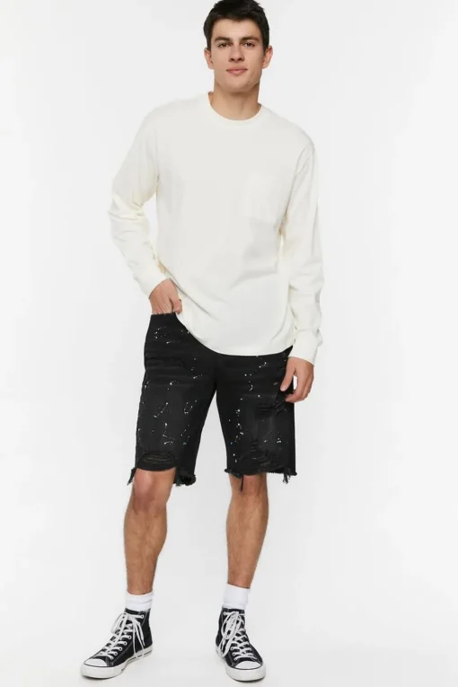 Paint Splatter Distressed Denim Shorts