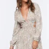 Paisley Peasant-Sleeve Mini Dress