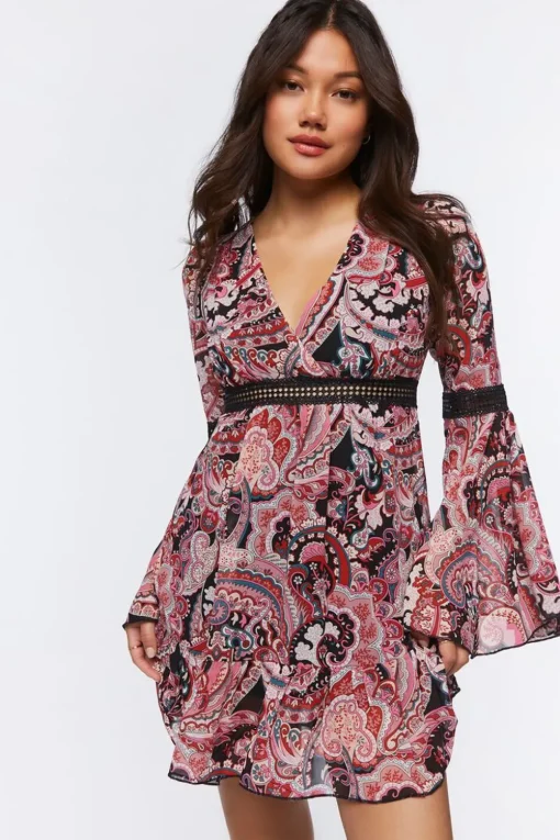 Paisley Print Chiffon Mini Dress