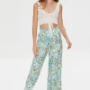 Paisley Print Paperbag Satin Pants