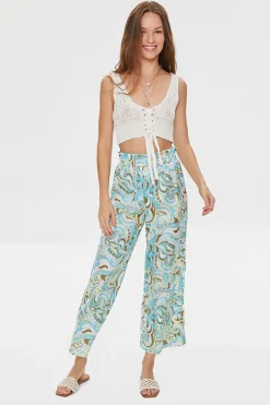 Paisley Print Paperbag Satin Pants