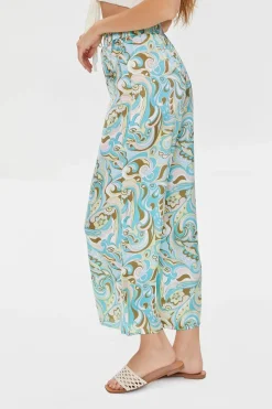 Paisley Print Paperbag Satin Pants