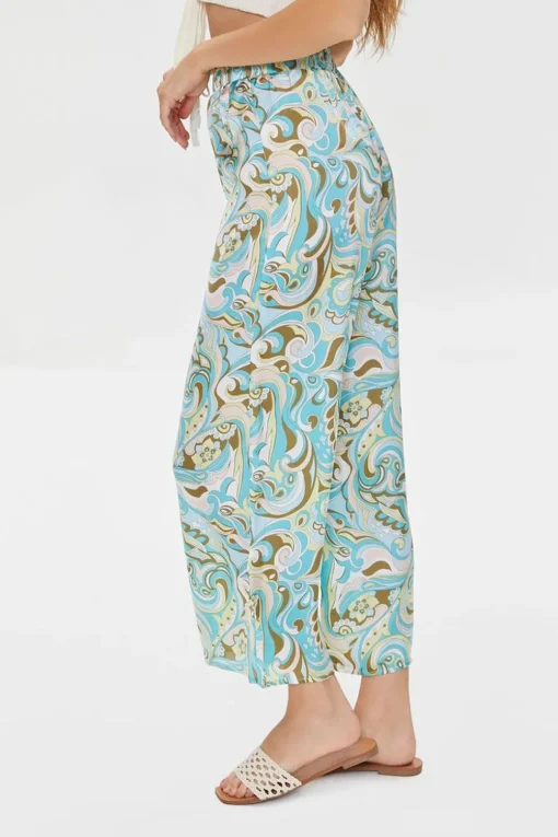 Paisley Print Paperbag Satin Pants