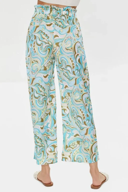 Paisley Print Paperbag Satin Pants