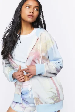 Palm Tree Print Zip-Up Hoodie