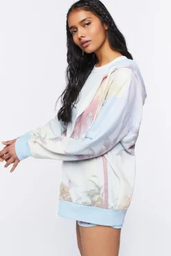 Palm Tree Print Zip-Up Hoodie