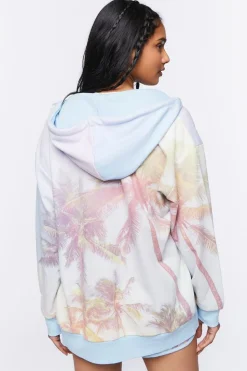 Palm Tree Print Zip-Up Hoodie