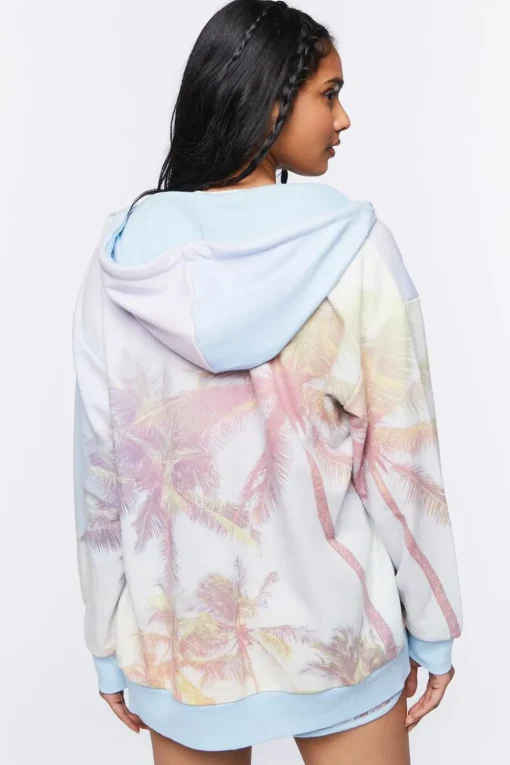 Palm Tree Print Zip-Up Hoodie