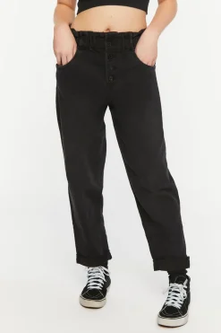 Paperbag Straight-Leg Jeans