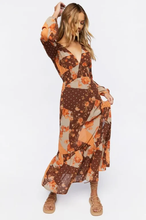 Patchwork Print Maxi Dress