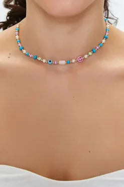 Peace Sign Beaded Chain Necklace