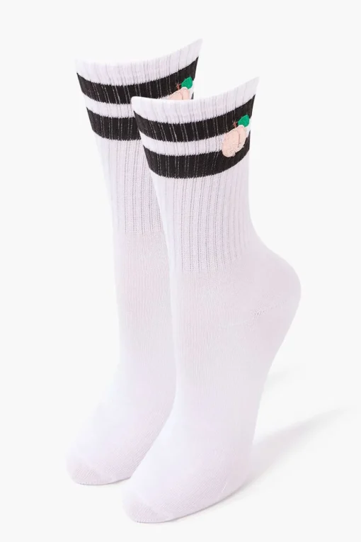 Peach Varsity-Striped Crew Socks