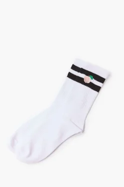 Peach Varsity-Striped Crew Socks