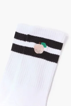 Peach Varsity-Striped Crew Socks