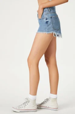 Pearl Button Denim Mom Shorts