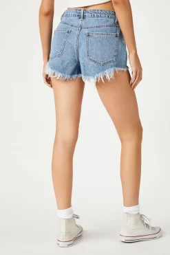 Pearl Button Denim Mom Shorts