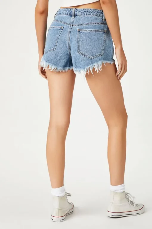 Pearl Button Denim Mom Shorts