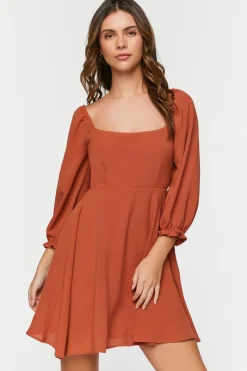 Peasant-Sleeve Babydoll Mini Dress